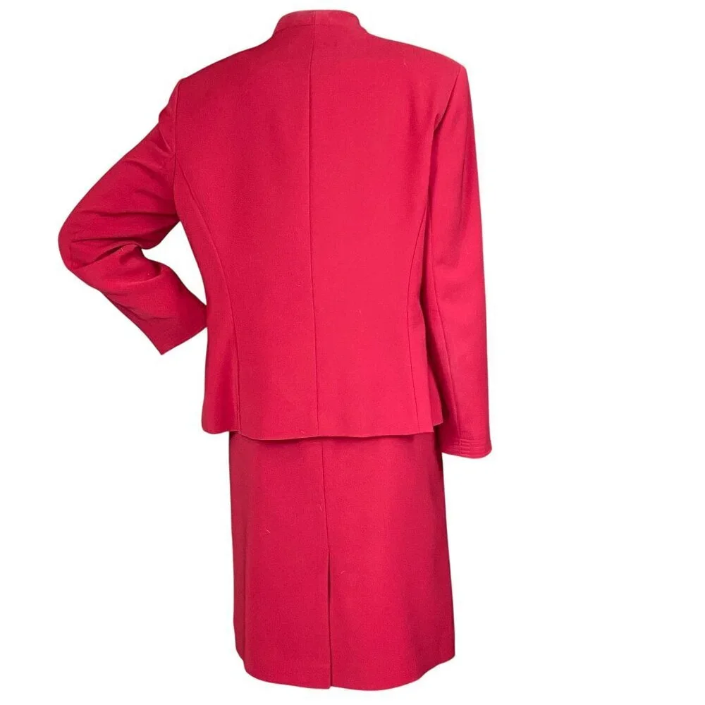 Le Suit 2-Piece Blazer Jacket & Skirt Set Sz 14P‎ Red #321H